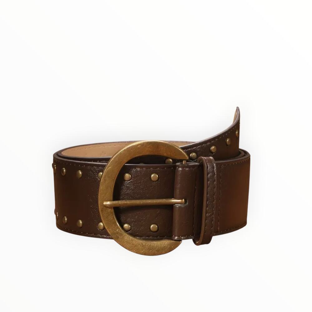 Madewell Wide Faux Leather Studs Belt Antique Gold Buckle Western Inspired Boho - Picture 3 of 5